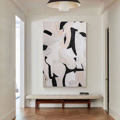 Hand-Painted Black White Abstract Painting: Extra Large Canvas Wall Art #1