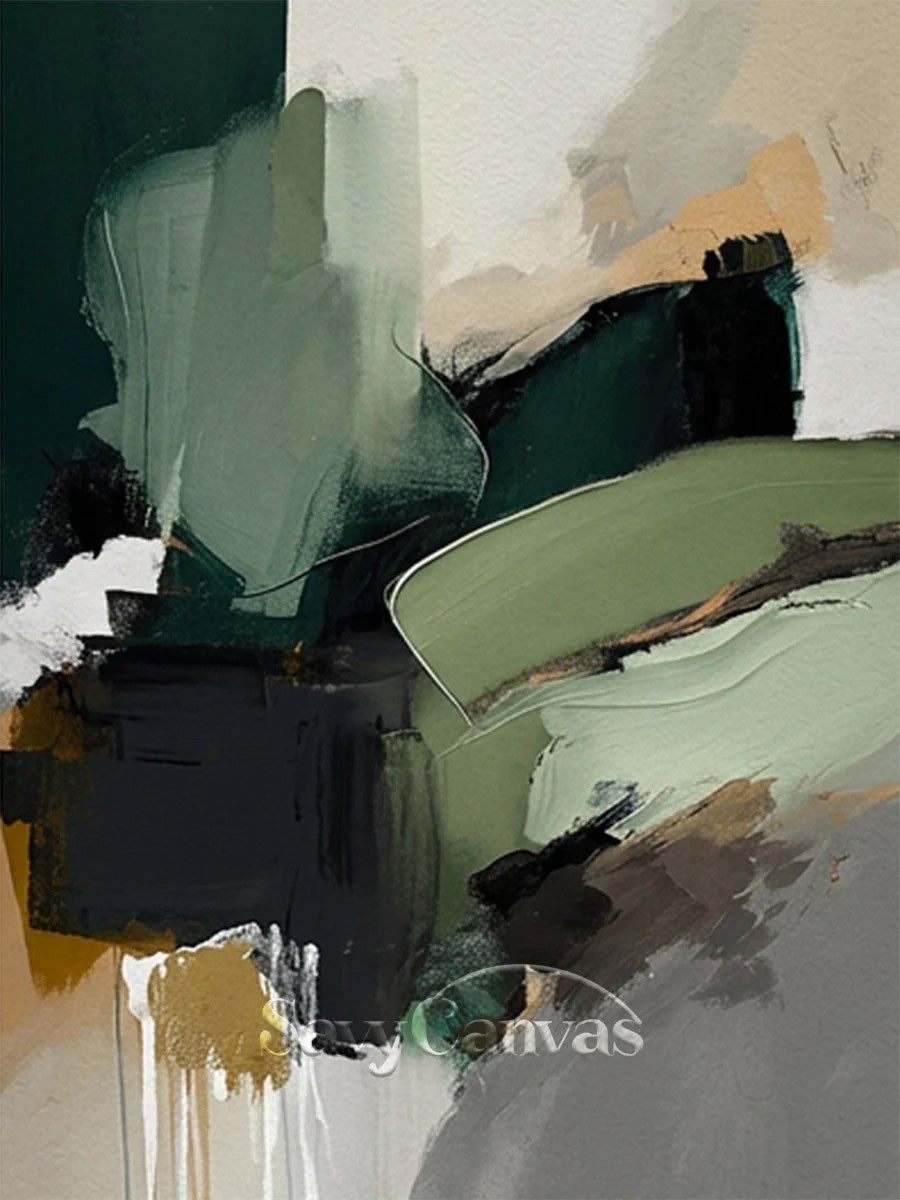Hand-Painted Emerald Green Abstract Art for Office & Home shown as textured wall art with a clear view of the artwork, color palette, and hand-finished canvas surface.