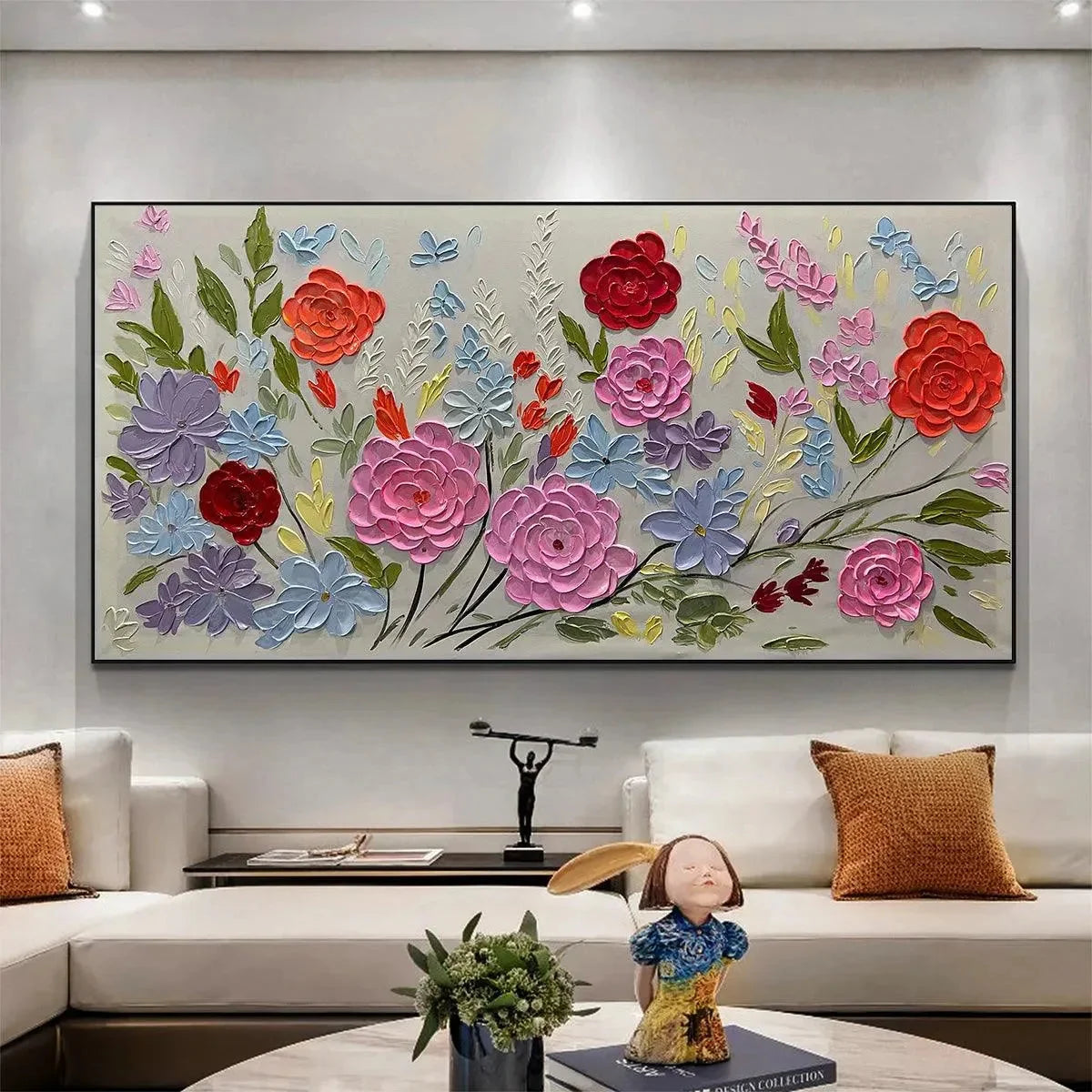 Hand-Painted Floral Oil Painting - Vibrant Garden Art | Abstract closeup, raised brushwork detail