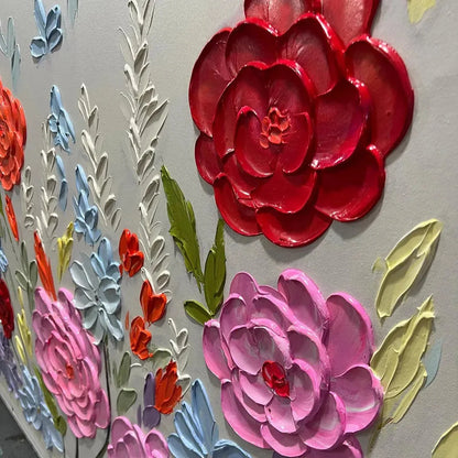 Hand-Painted Floral Oil Painting - Vibrant Garden Art | rectangular format, hand-painted canvas edge