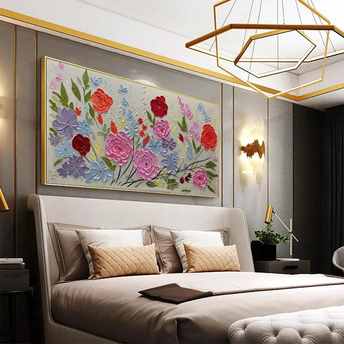 Hand-Painted Floral Oil Painting - Vibrant Garden Art | Abstract mood, soft natural light studio shot