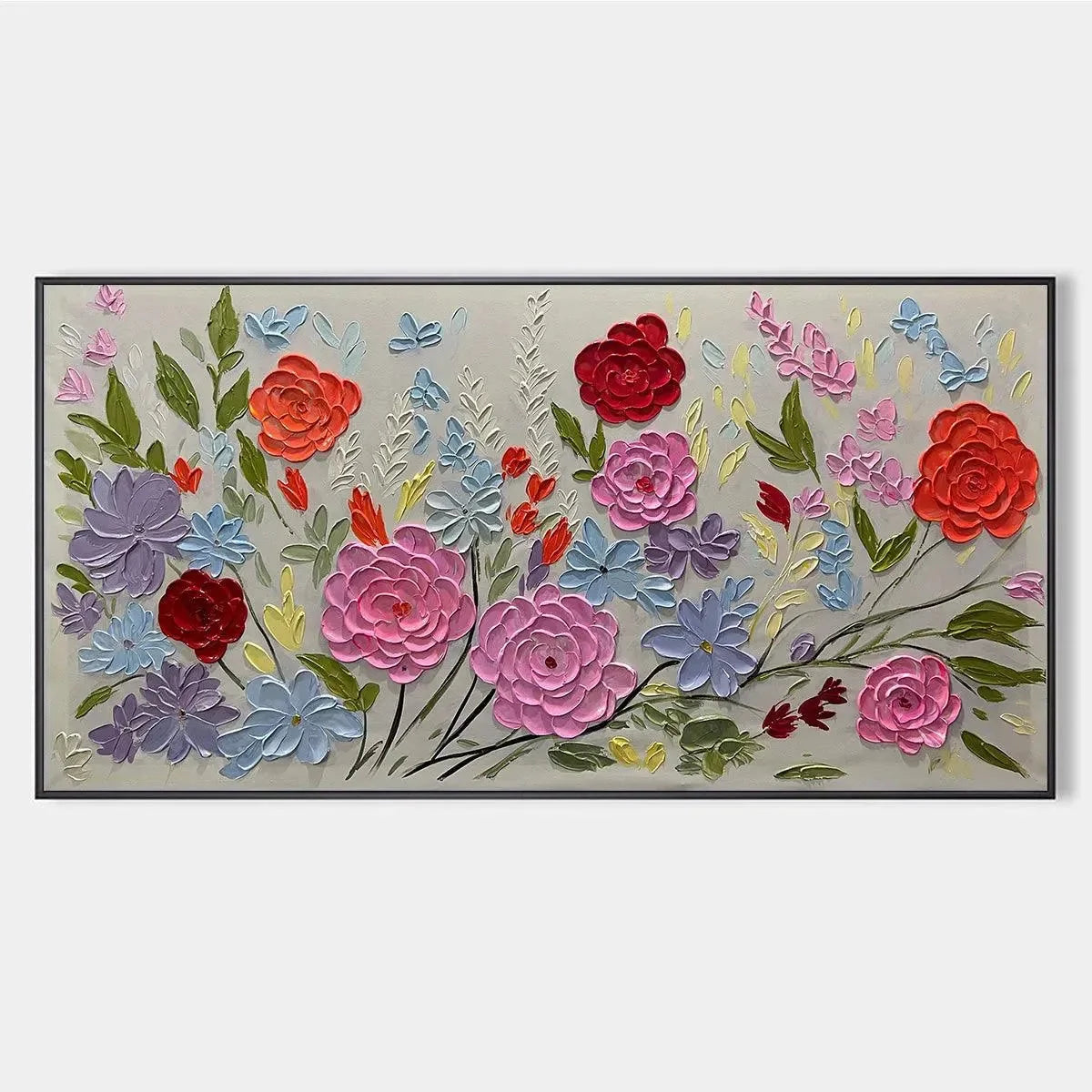 Hand-Painted Floral Oil Painting - Vibrant Garden Art | hanging in living room, Abstract wall art