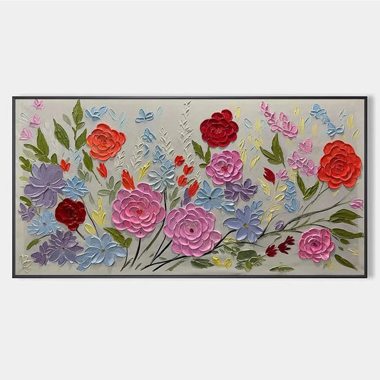 Hand-Painted Floral Oil Painting - Vibrant Garden Art | hanging in living room, Abstract wall art