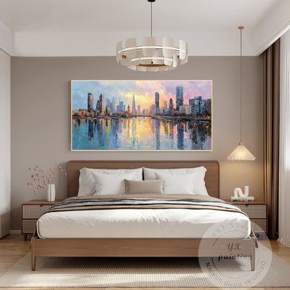 Hand Painted London Skyline Oil Painting on Canvas – Large Oversized Cityscape W #4