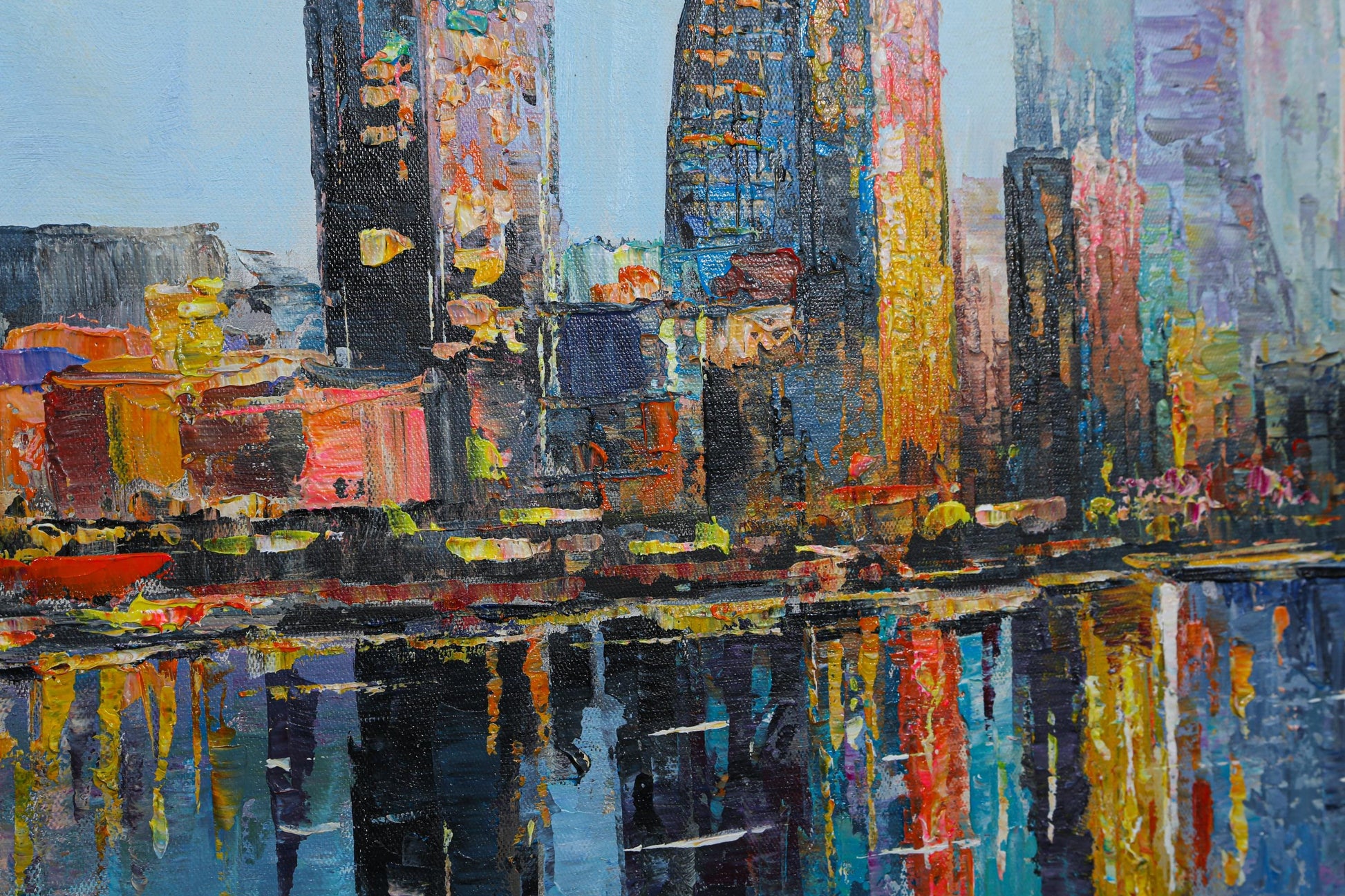 Hand Painted London Skyline Oil Painting on Canvas – Large Oversized Cityscape W #6