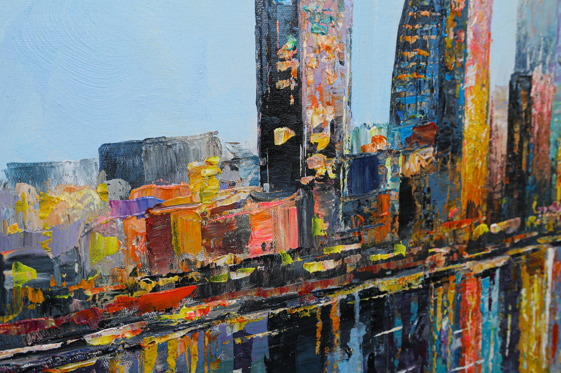 Hand Painted London Skyline Oil Painting on Canvas – Large Oversized Cityscape W #7
