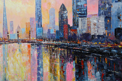 Hand Painted London Skyline Oil Painting on Canvas – Large Oversized Cityscape W #8