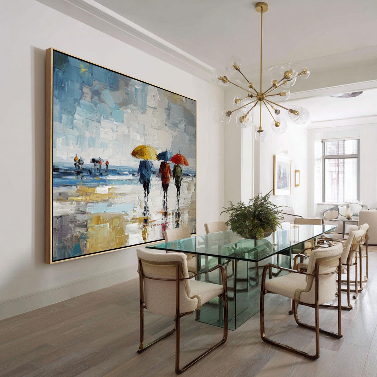 Hand Painted Rainy City Umbrella Painting, Abstract Impressionist Wall Art, Mode #2