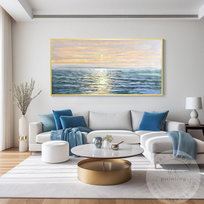 Hand-Painted Sunrise Ocean Painting, Abstract Seascape Artwork, Coastal Wall Dec #2
