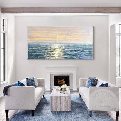 Hand-Painted Sunrise Ocean Painting, Abstract Seascape Artwork, Coastal Wall Dec #3