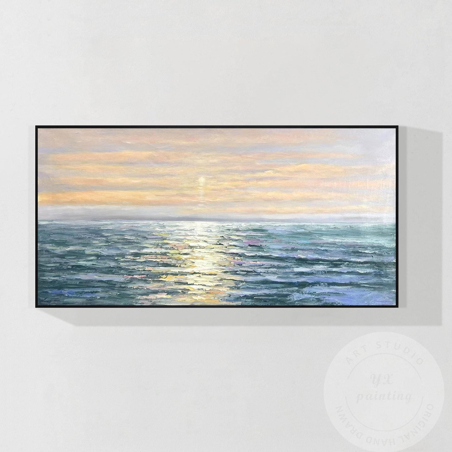 Hand-Painted Sunrise Ocean Painting, Abstract Seascape Artwork, Coastal Wall Dec #7