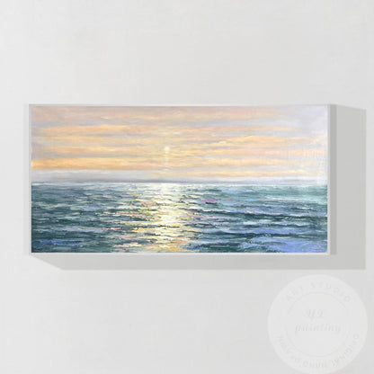 Hand-Painted Sunrise Ocean Painting, Abstract Seascape Artwork, Coastal Wall Dec #10