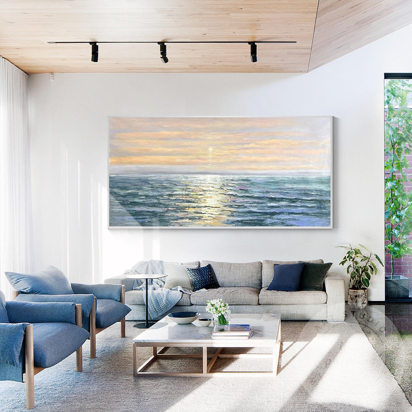 Hand-Painted Sunrise Ocean Painting, Abstract Seascape Artwork, Coastal Wall Dec #1