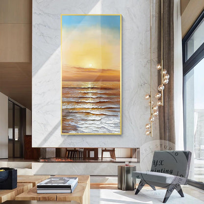 Hand-Painted Sunset Ocean Canvas Art: Coastal Seascape Painting #3