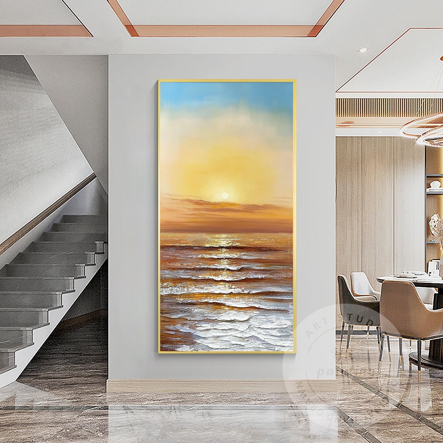 Hand-Painted Sunset Ocean Canvas Art: Coastal Seascape Painting #4