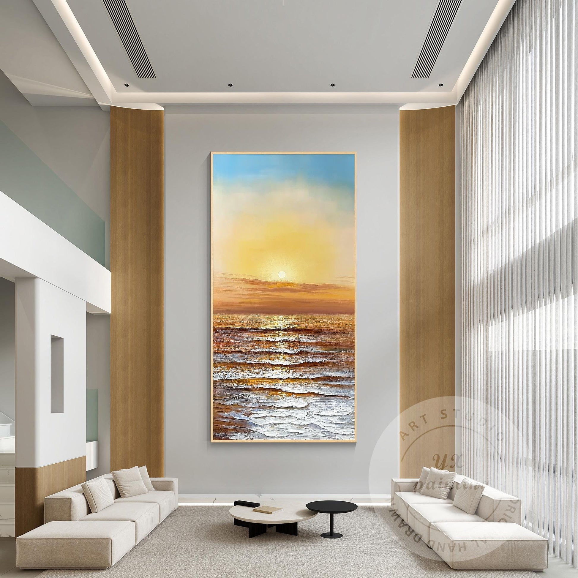 Hand-Painted Sunset Ocean Canvas Art: Coastal Seascape Painting #5