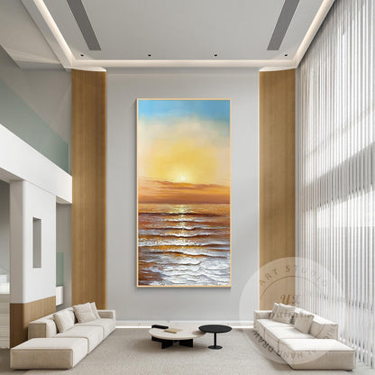 Hand-Painted Sunset Ocean Canvas Art: Coastal Seascape Painting #5