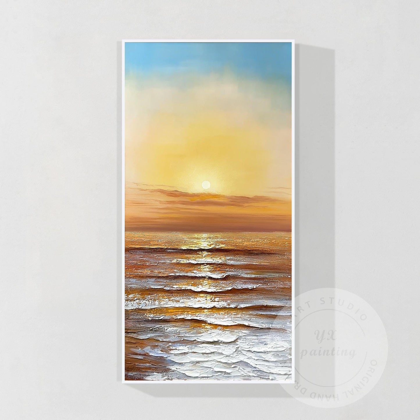 Hand-Painted Sunset Ocean Canvas Art: Coastal Seascape Painting #6