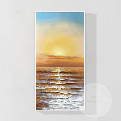 Hand-Painted Sunset Ocean Canvas Art: Coastal Seascape Painting #6