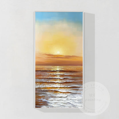 Hand-Painted Sunset Ocean Canvas Art: Coastal Seascape Painting #8