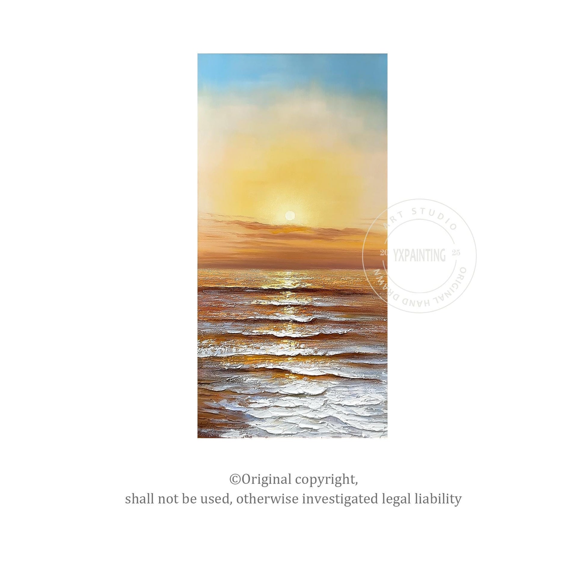 Hand-Painted Sunset Ocean Canvas Art: Coastal Seascape Painting #9