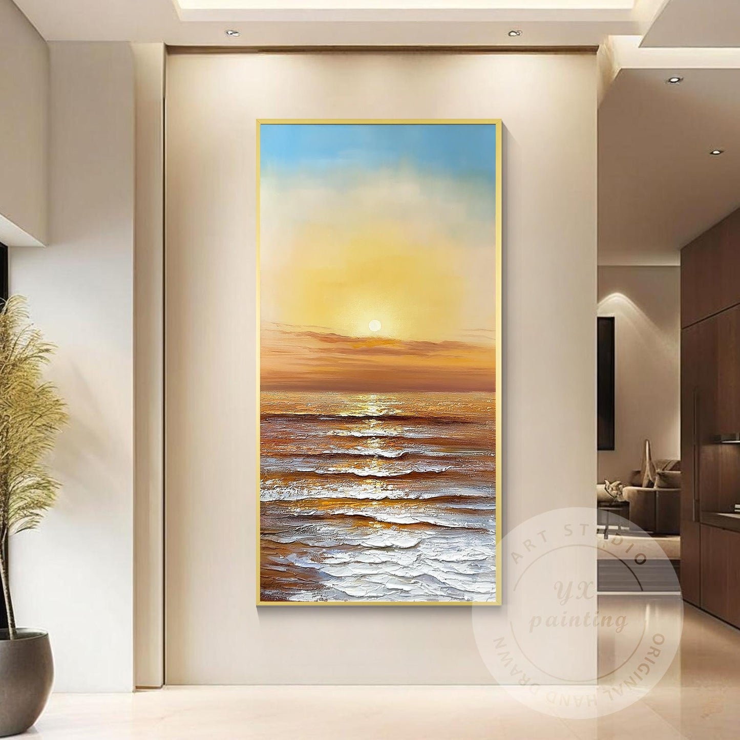 Hand-Painted Sunset Ocean Canvas Art: Coastal Seascape Painting #1