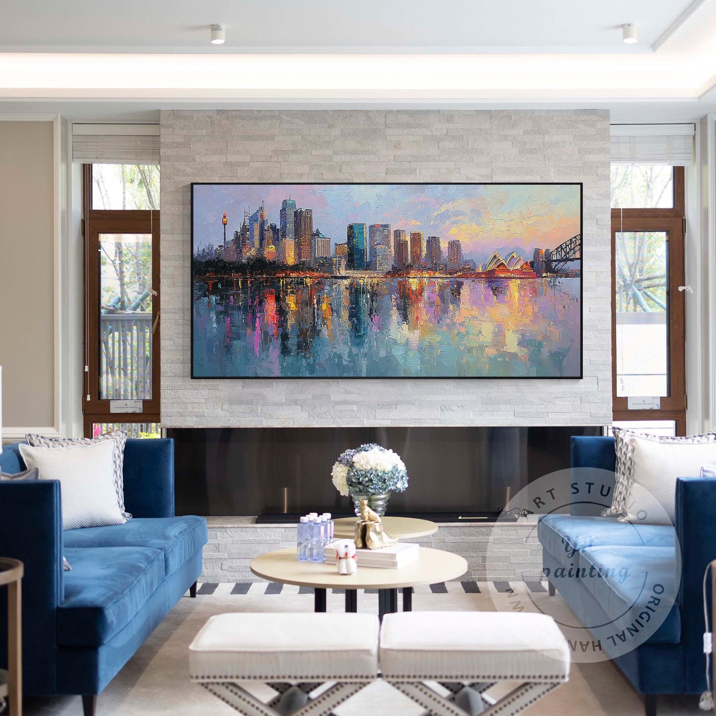 Hand Painted Sydney Cityscape Painting on Canvas, Original Abstract Skyline Wall #2