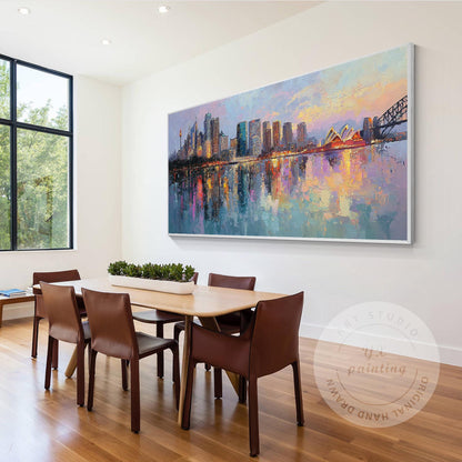 Hand Painted Sydney Cityscape Painting on Canvas, Original Abstract Skyline Wall #4