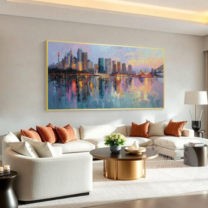 Hand Painted Sydney Cityscape Painting on Canvas, Original Abstract Skyline Wall #5