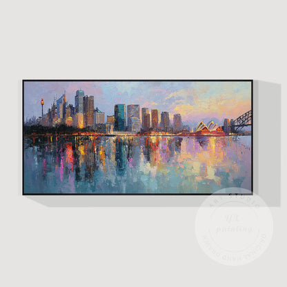 Hand Painted Sydney Cityscape Painting on Canvas, Original Abstract Skyline Wall #6