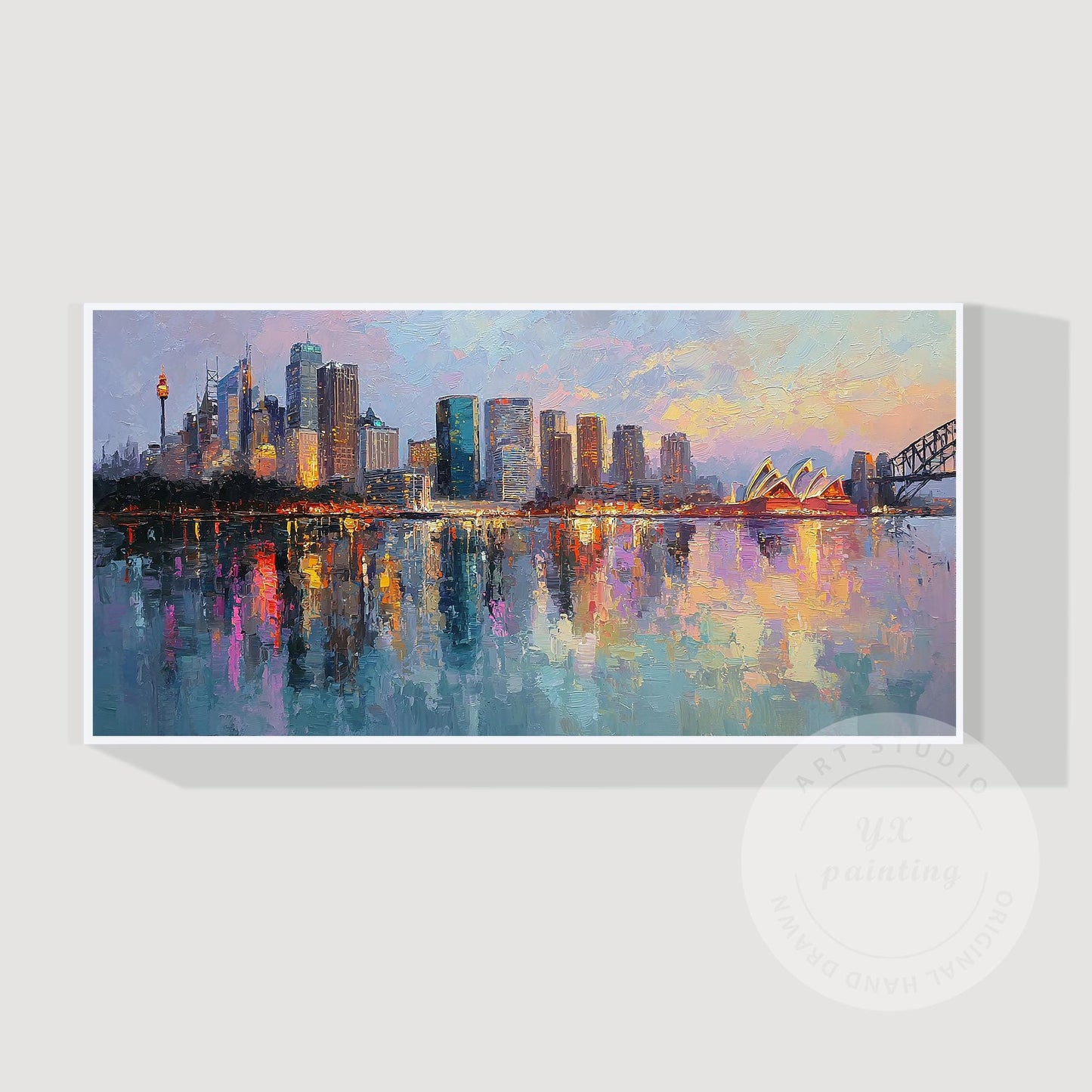Hand Painted Sydney Cityscape Painting on Canvas, Original Abstract Skyline Wall #7