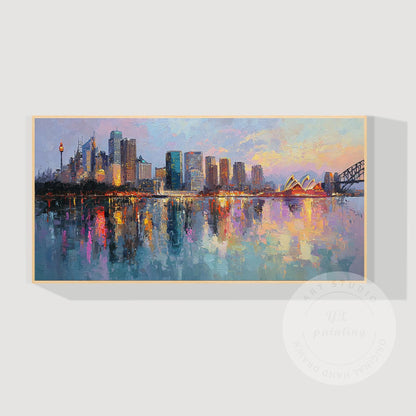 Hand Painted Sydney Cityscape Painting on Canvas, Original Abstract Skyline Wall #8