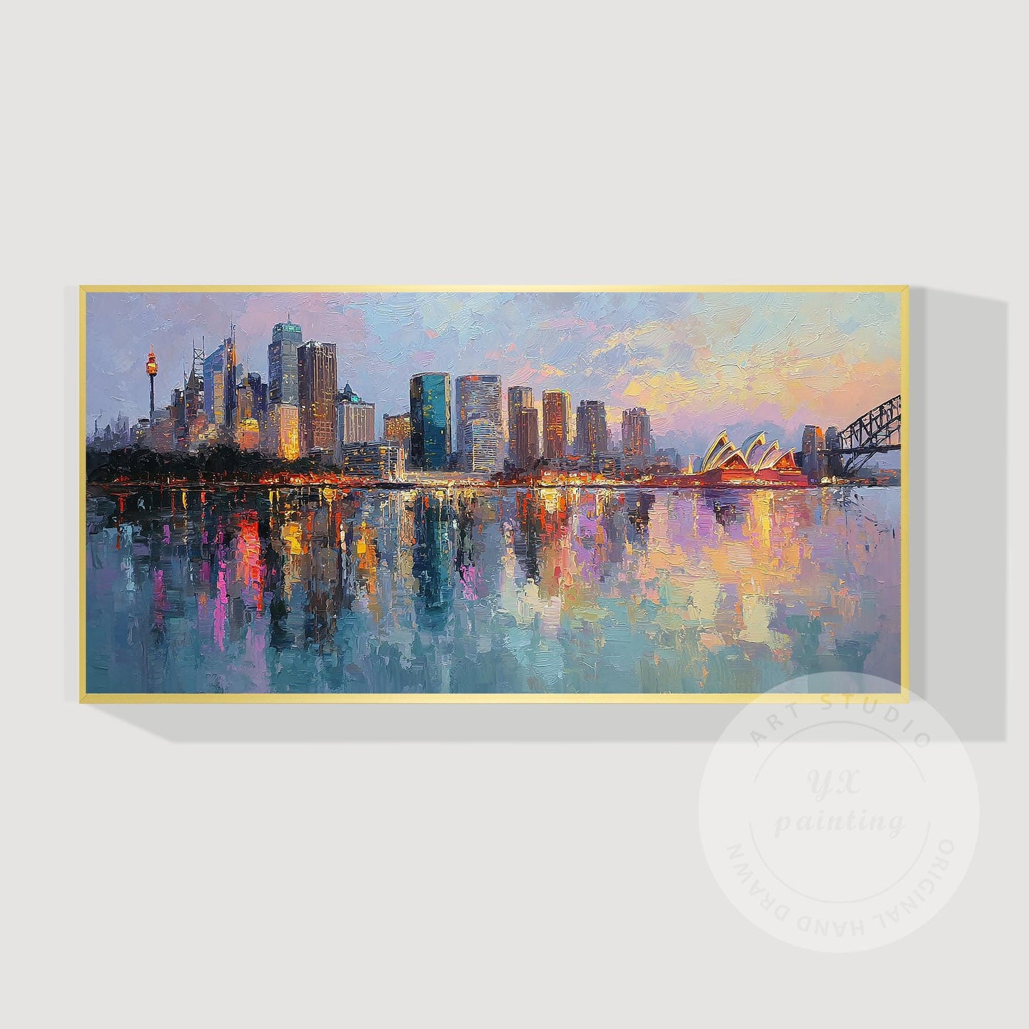 Hand Painted Sydney Cityscape Painting on Canvas, Original Abstract Skyline Wall #9