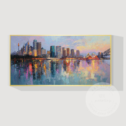 Hand Painted Sydney Cityscape Painting on Canvas, Original Abstract Skyline Wall #9