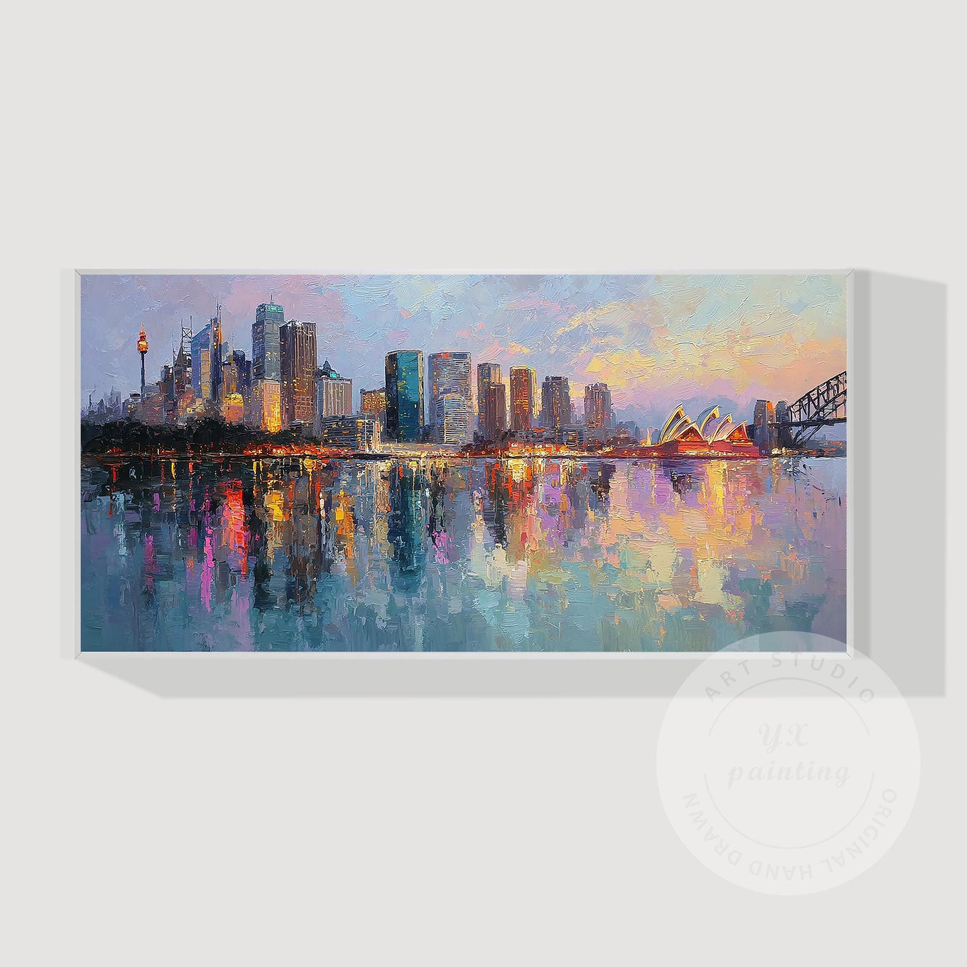 Hand Painted Sydney Cityscape Painting on Canvas, Original Abstract Skyline Wall #10