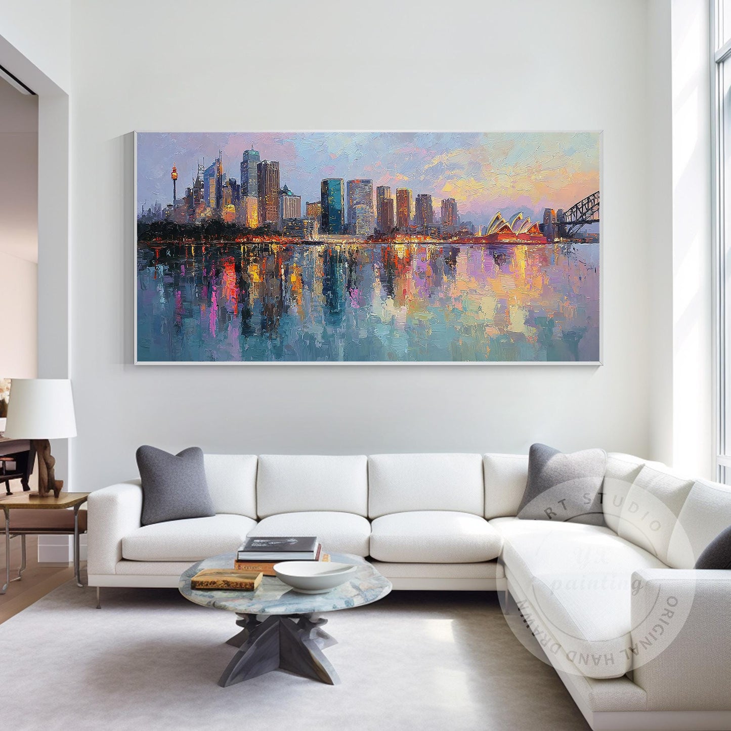 Hand Painted Sydney Cityscape Painting on Canvas, Original Abstract Skyline Wall #1
