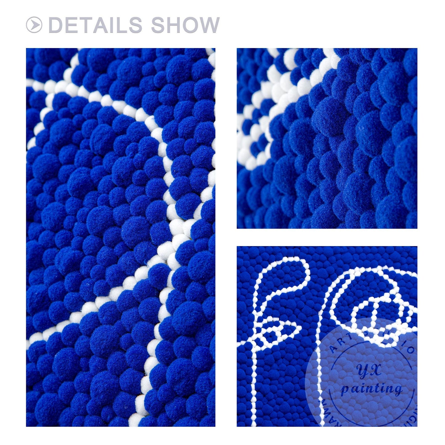 Hand Tufted Abstract Fiber Art, Large Vertical Blue Picasso Line Art, Punch Need #8