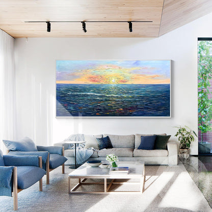 Handcrafted Sunrise Ocean Painting, Original Beach Oil Canvas Artwork, Large Fra #2