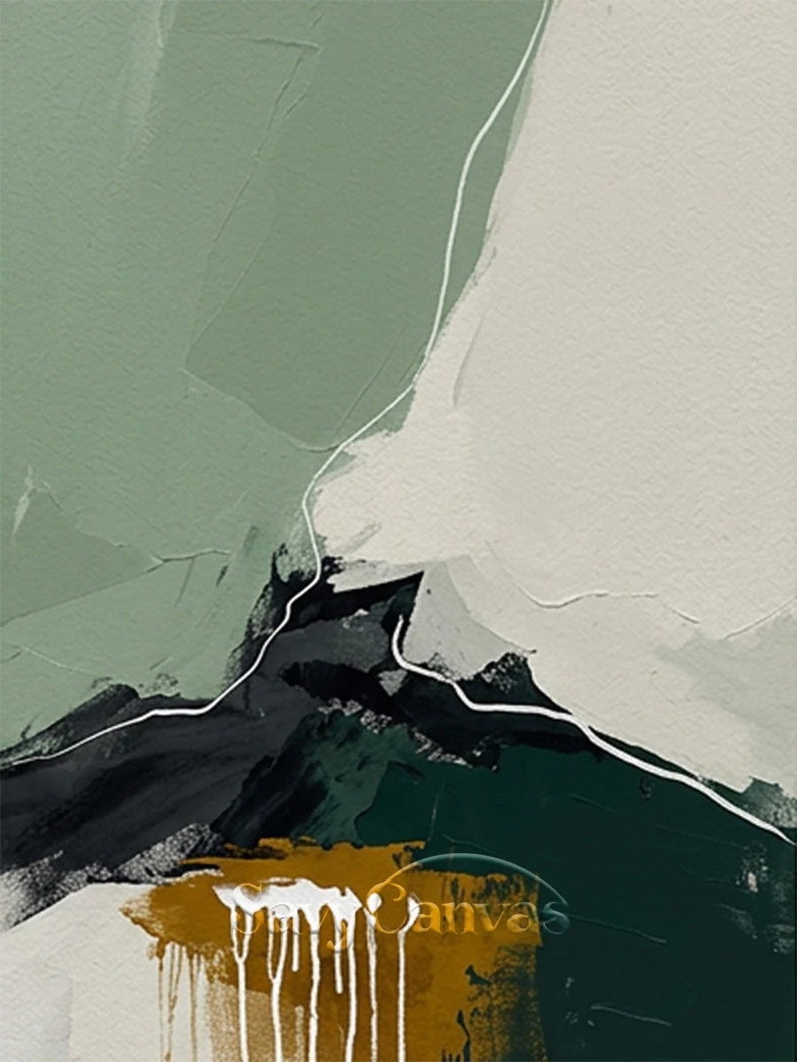 Handmade Minimalist Green Landscape Abstract Art for Home shown as textured wall art with a clear view of the artwork, color palette, and hand-finished canvas surface.