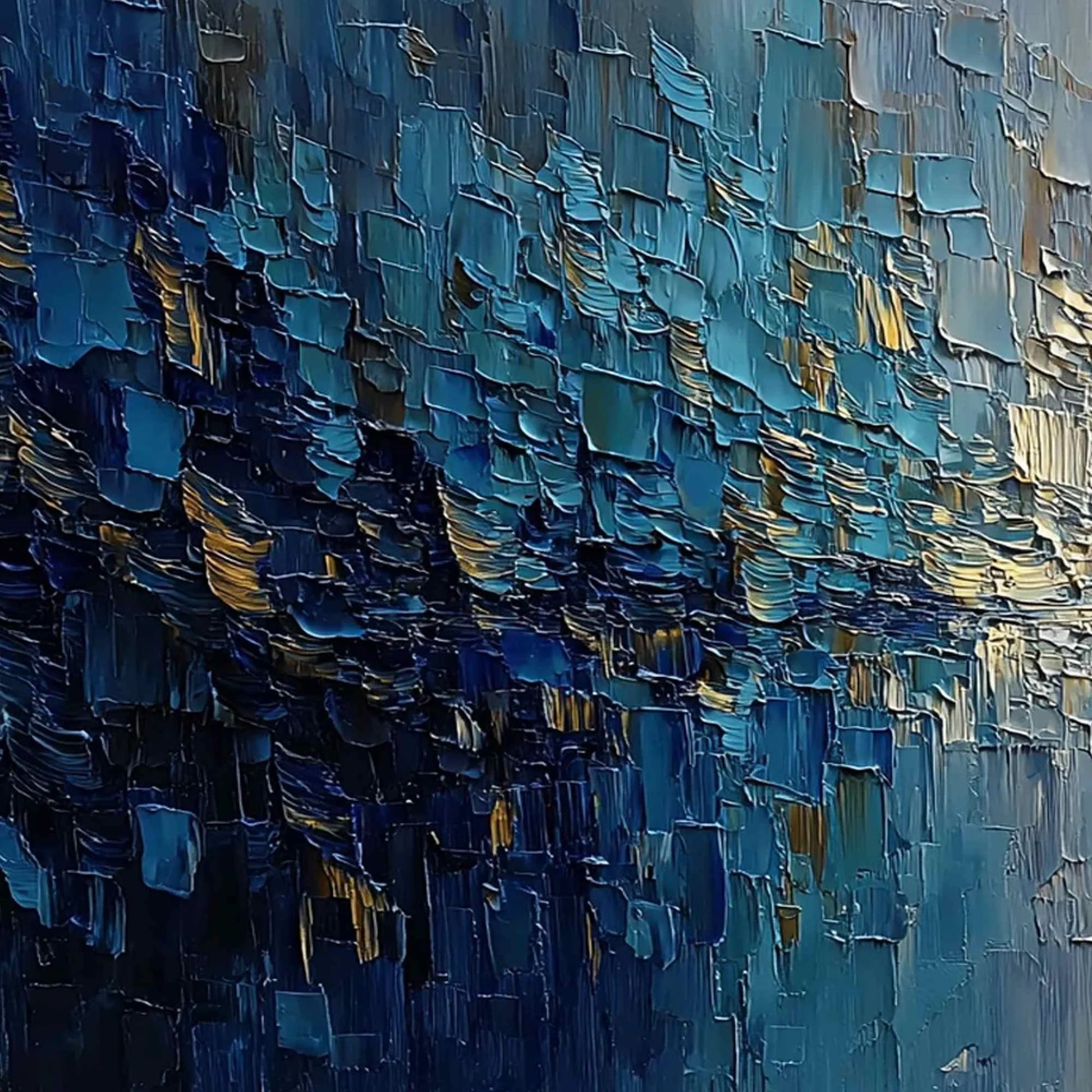HARBOR DAWN: Heavy Texture Abstract Cityscape Oil Painting | rectangular format, hand-painted canvas edge