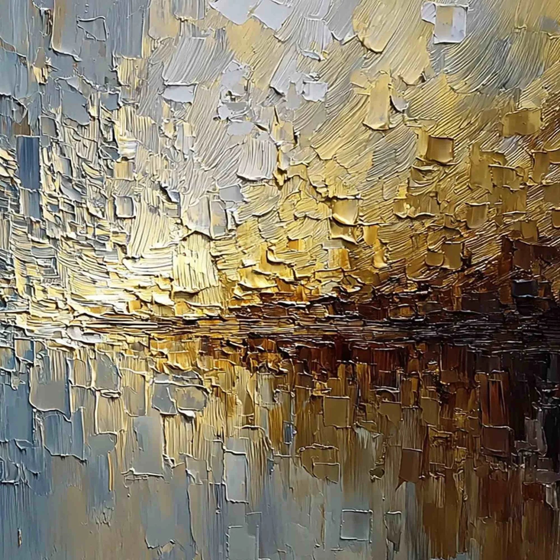 HARBOR DAWN: Heavy Texture Abstract Cityscape Oil Painting | rolled canvas, ready for custom framing