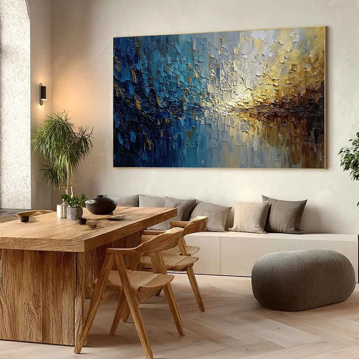 HARBOR DAWN: Heavy Texture Abstract Cityscape Oil Painting | Abstract mood, soft natural light studio shot