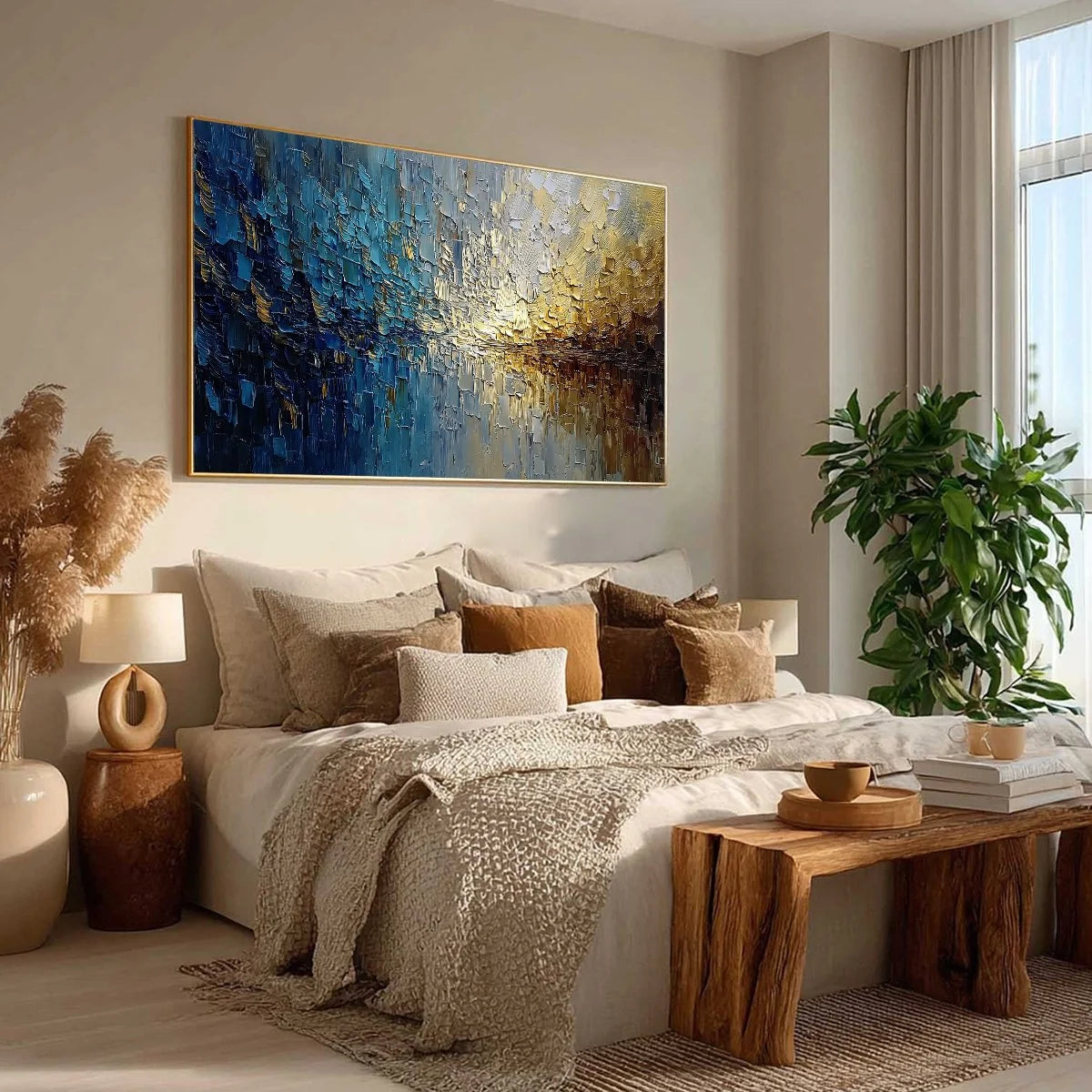 HARBOR DAWN: Heavy Texture Abstract Cityscape Oil Painting | multi-color palette, original oil on stretched canvas art