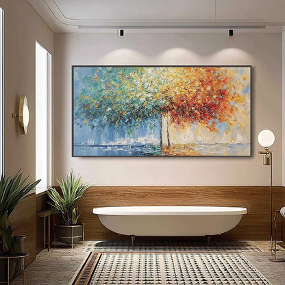 HARMONY IN TRANSITION: Colorful Palette Knife Tree Landscape Oil Painting | Landscape closeup, raised brushwork detail