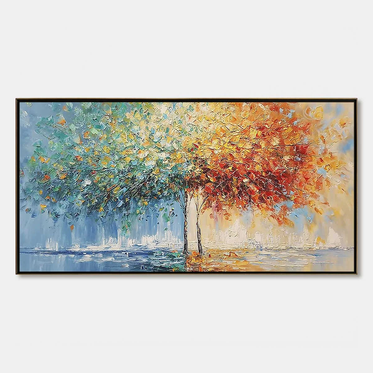 HARMONY IN TRANSITION: Colorful Palette Knife Tree Landscape Oil Painting | hanging in living room, Landscape wall art