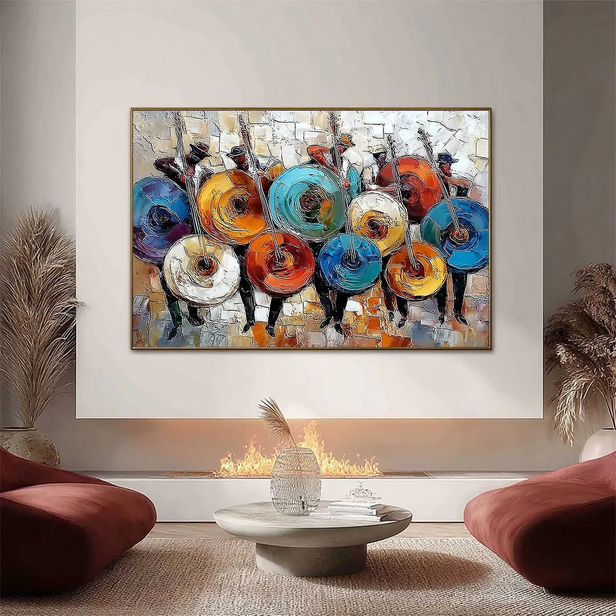 HARMONY IN HUES: Textured Palette Knife Painting of Musicians | Abstract closeup, raised brushwork detail