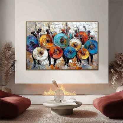 HARMONY IN HUES: Textured Palette Knife Painting of Musicians | Abstract closeup, raised brushwork detail