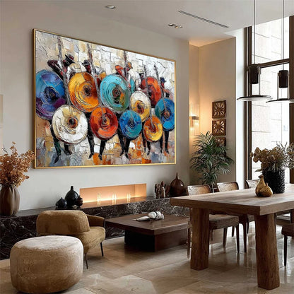 HARMONY IN HUES: Textured Palette Knife Painting of Musicians | multi-color palette, original oil on stretched canvas art