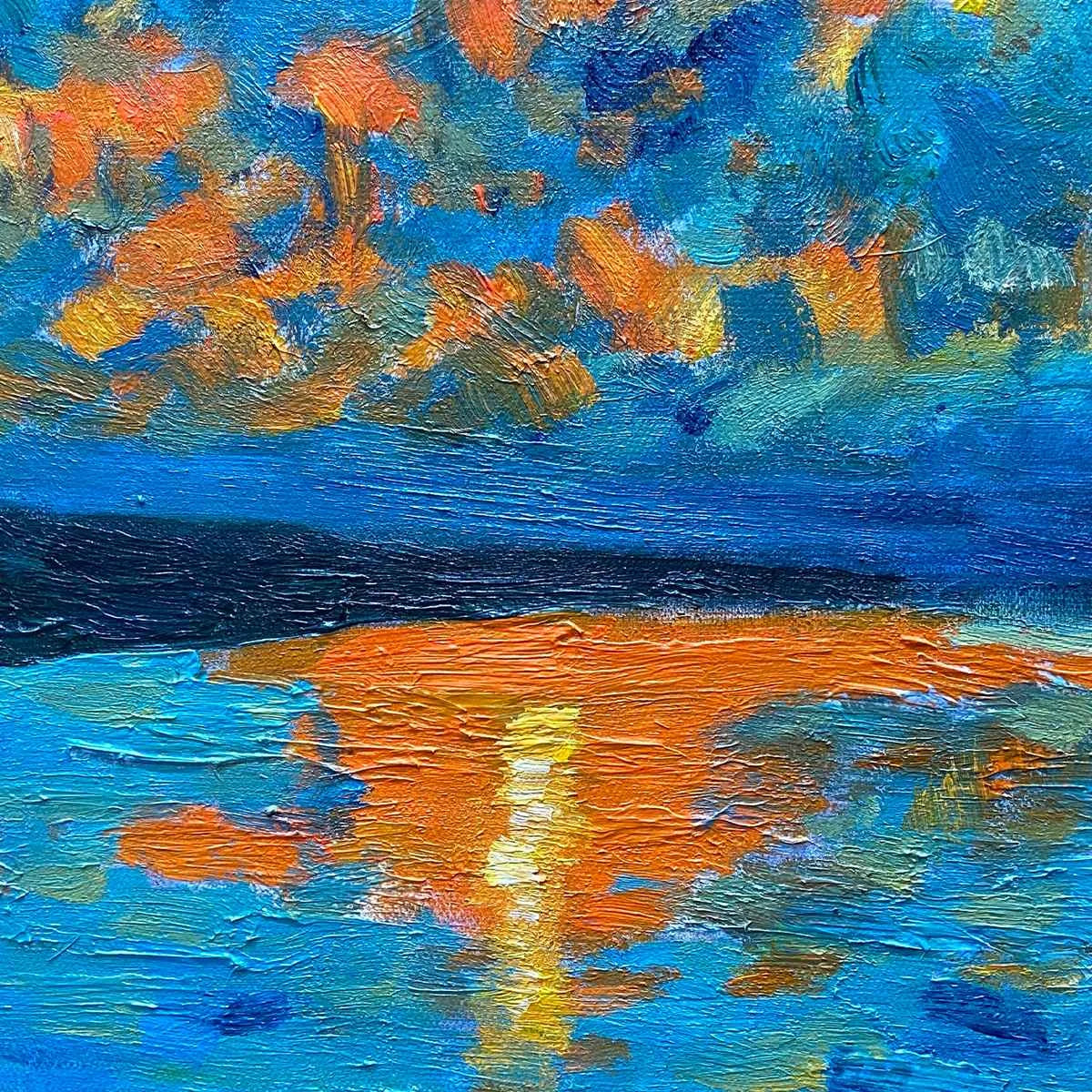 HARVEST MOON OVER THE LAKE PANORAMIC: Landscape Painting, Panoramic Wall Art, Moonlit Lake Decor | rectangular format, hand-painted canvas edge
