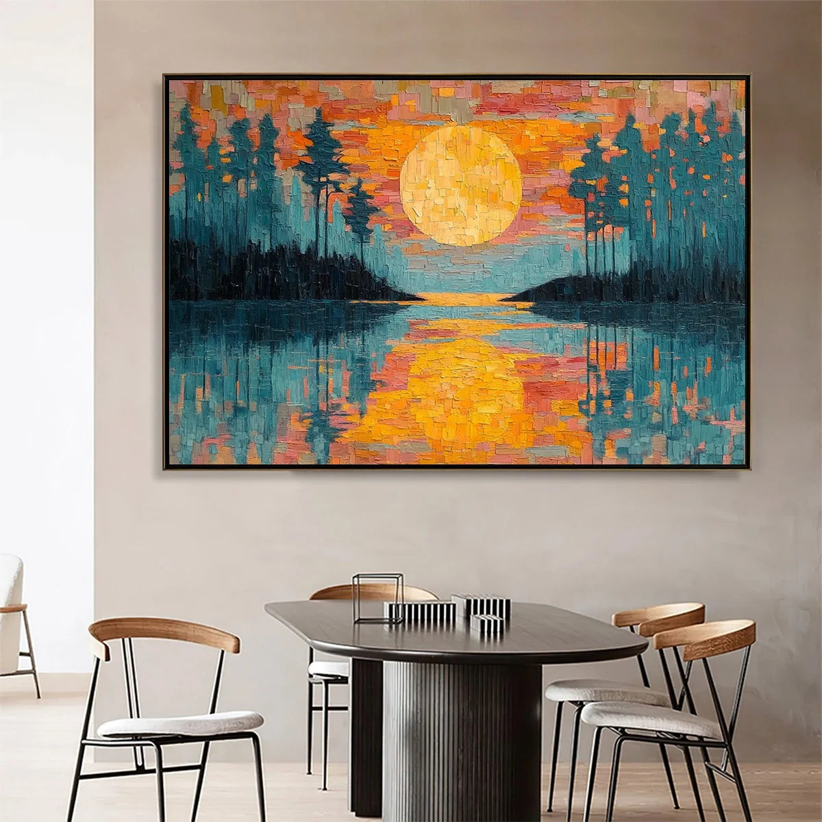 HARVEST MOON: Textured Impasto Landscape Oil Painting | Landscape closeup, raised brushwork detail